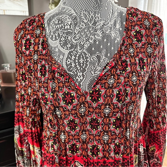 Melissa Paige Boho Peasant Tunic Top Red Paisley Print Long Sleeve Size M - Picture 3 of 16